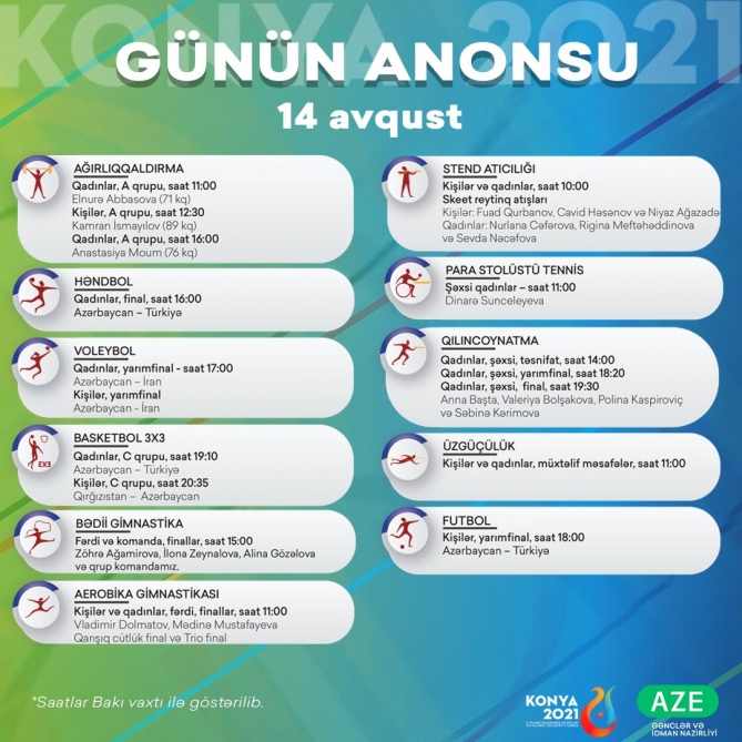 Bu gün Azərbaycan təmsilçiləri V İslam Həmrəyliyi Oyunlarında 11 idman növündə güclərini sınayacaqla