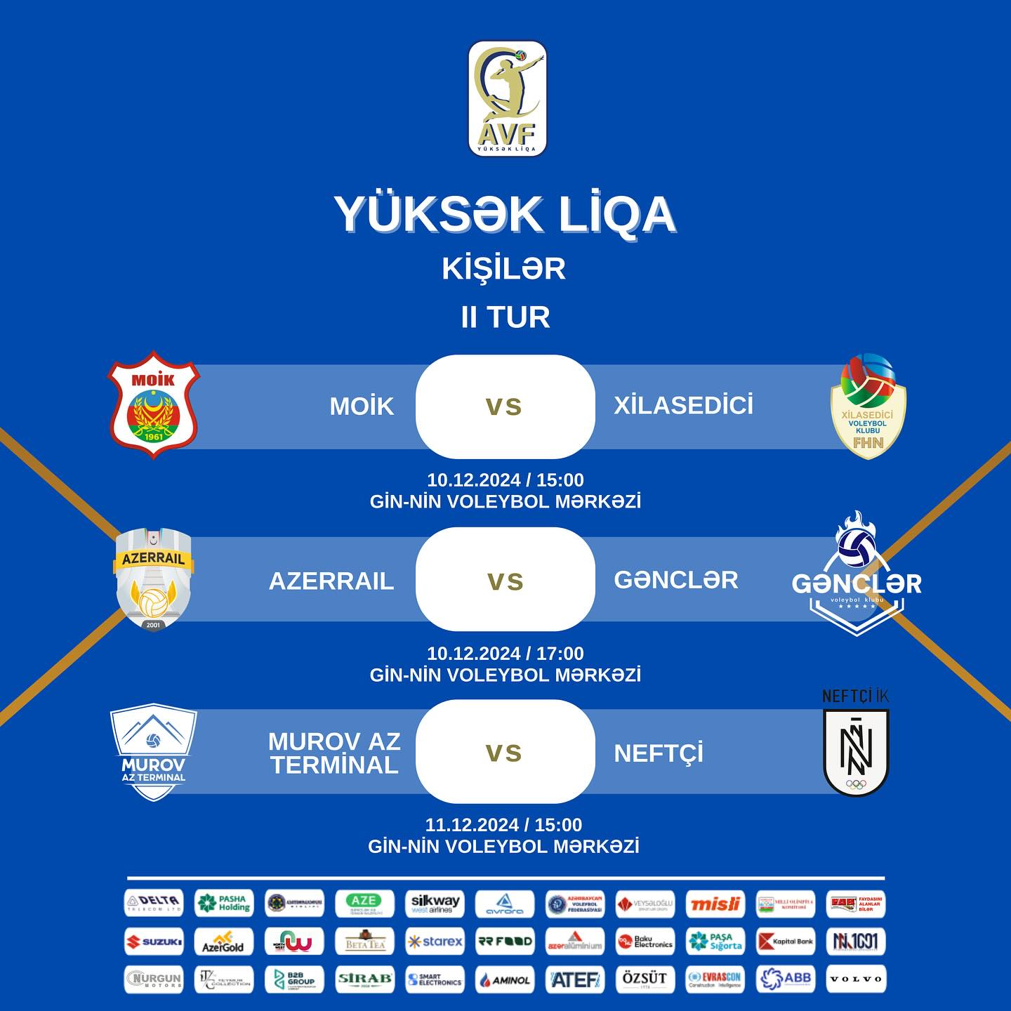 Sabah kişi voleybolçular arasında Yüksək Liqada II tura start veriləcək