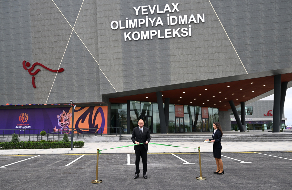 Prezident İlham Əliyev Yevlax Olimpiya İdman Kompleksinin açılışında iştirak edib