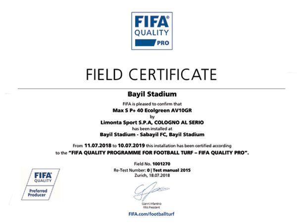 FİFA Bayıl stadionuna sertifikat verib
